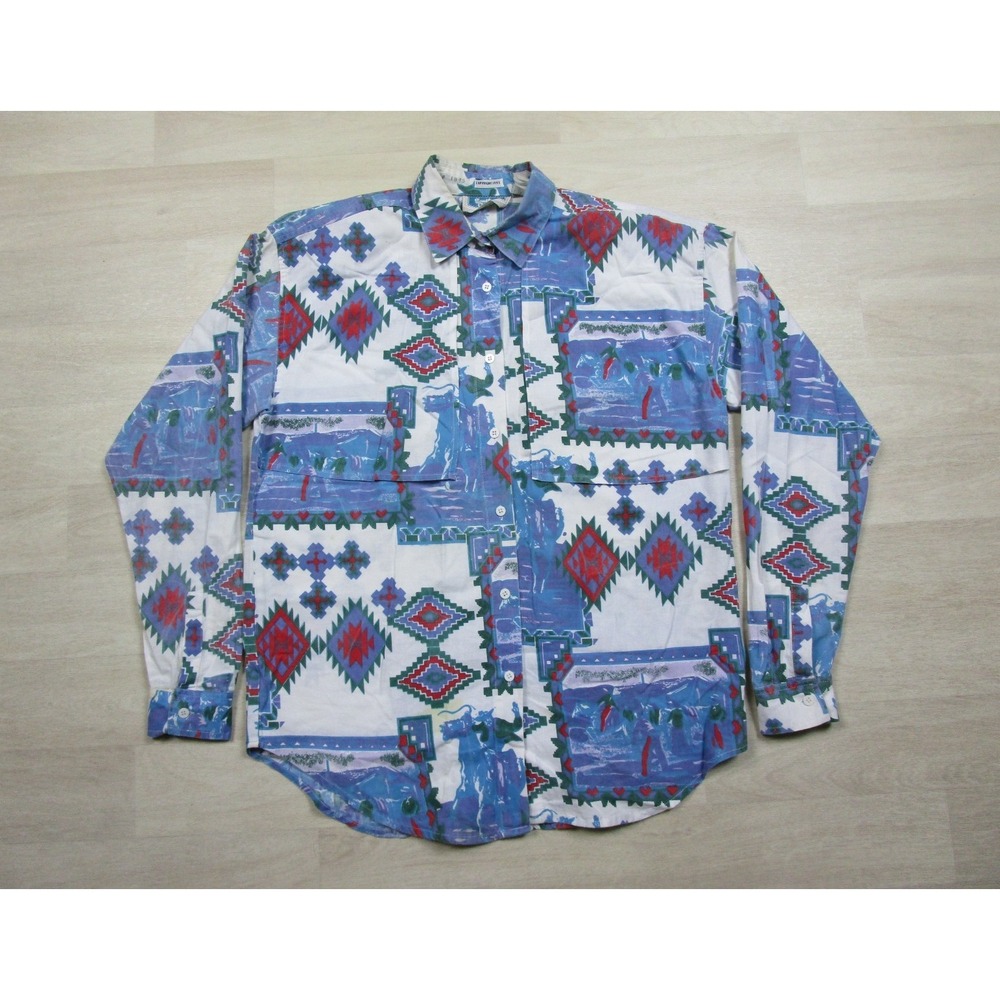 Vintage Southwest Canyon Shirt (L) Western Aztec Rodeo Cowboy 90s Colorful Pads